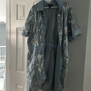 Silver Sequin Button-Up Dress